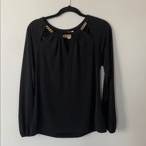 Michael Kors Black Blouse with Gold Chain Accents